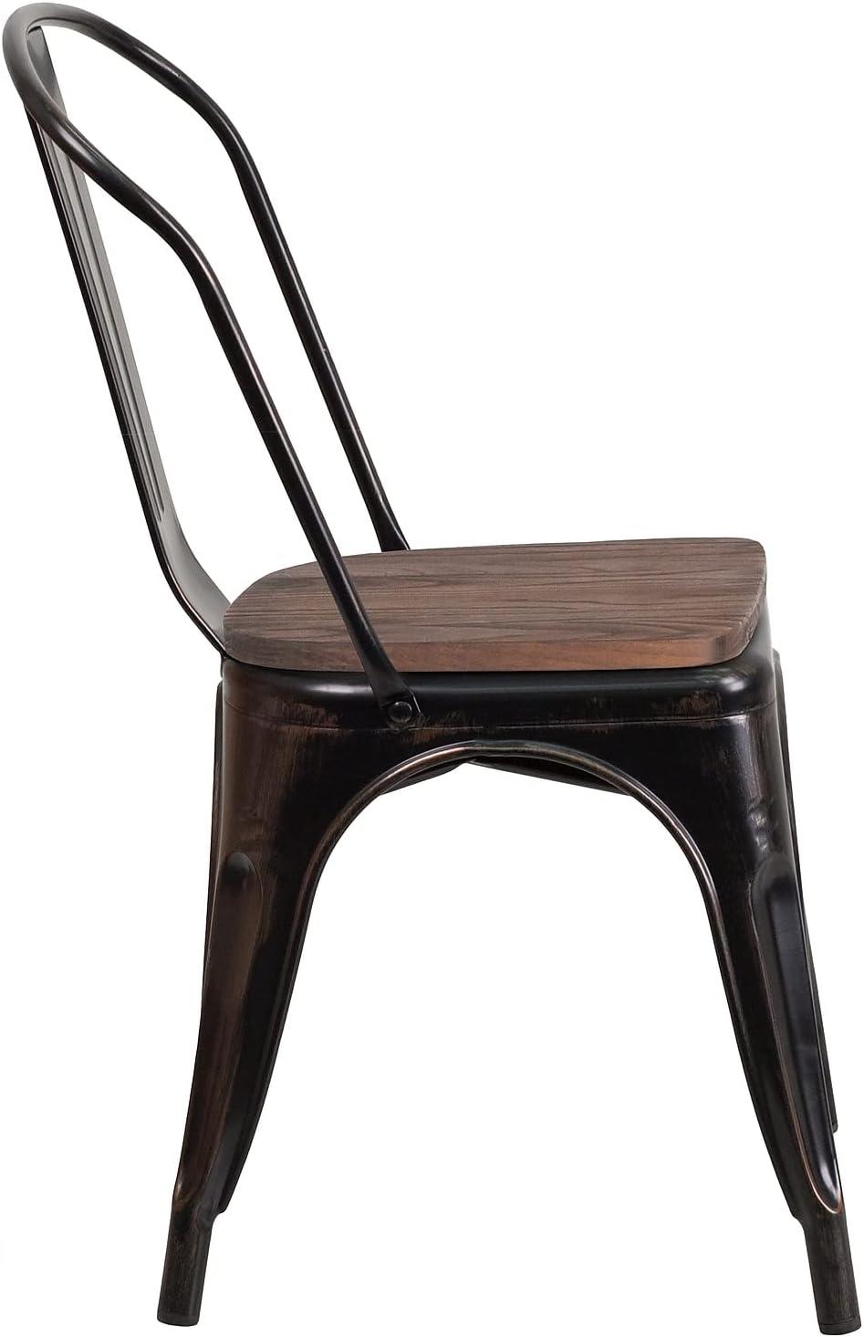 Flash Furniture Metal Stackable Chair with Wood Seat