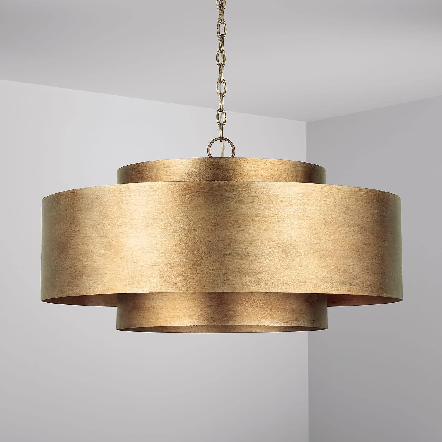 Mystic Luster Gold Drum Pendant with Distressed Finish