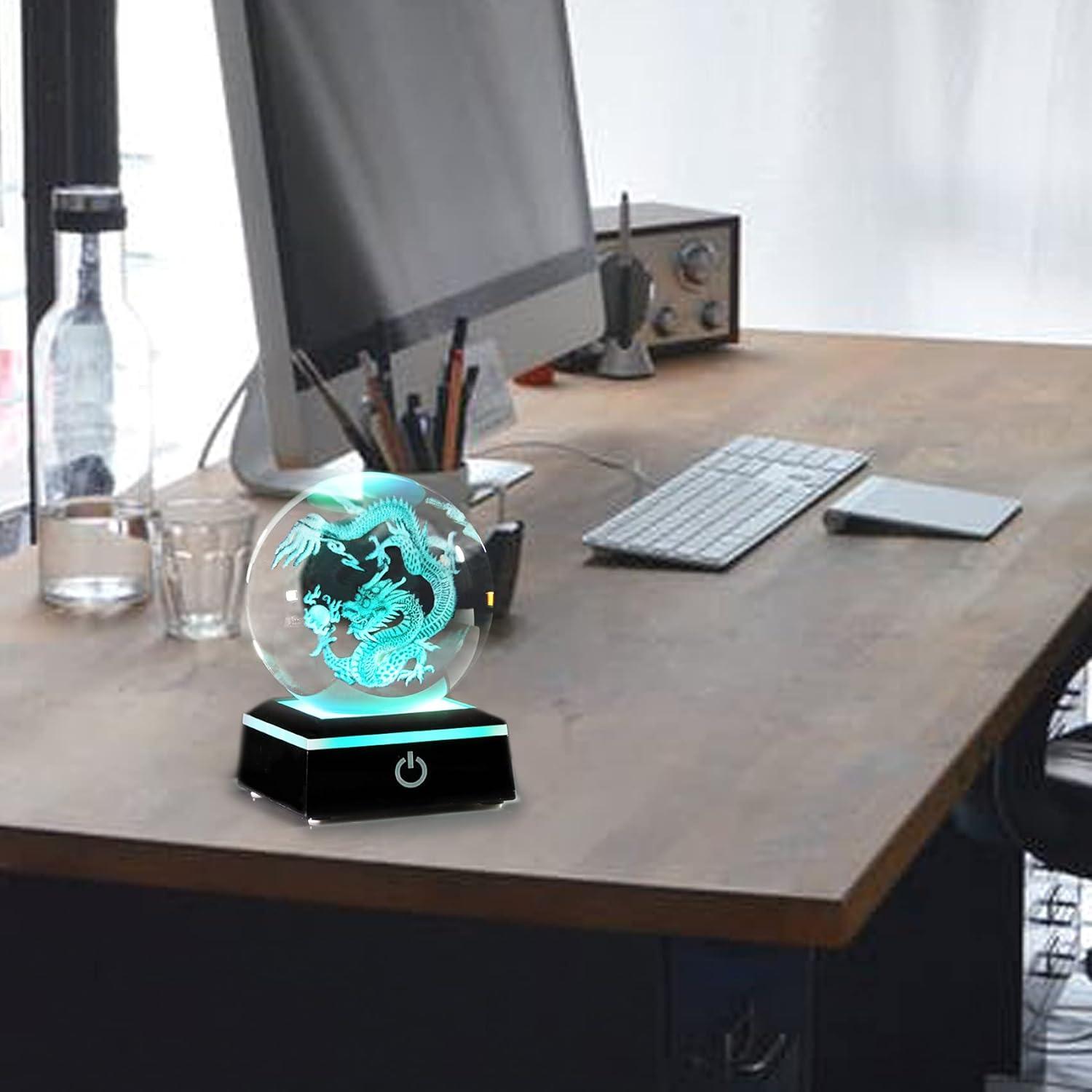 Qianwei Chinese Dragon Decor Gifts, Dragon Statue Figurines Stuff Decorations 3D Laser Etched Halloween Crystal Balls Feng Shui for Witchcraft Paper Weights Glass Decor