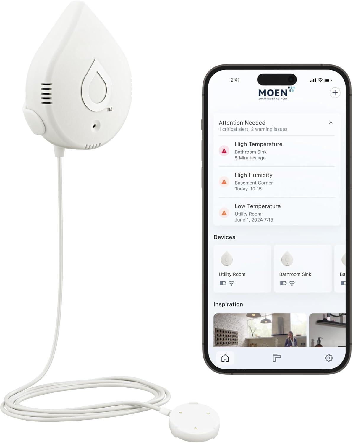 Moen Flo Smart White Battery-Powered Water Leak Detector