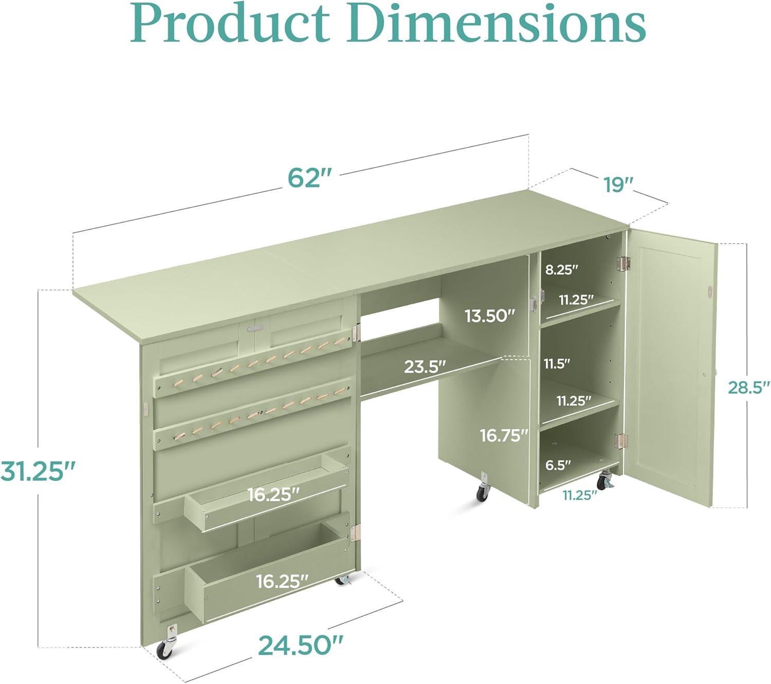 Light Green MDF Multipurpose Folding Sewing Table with Storage