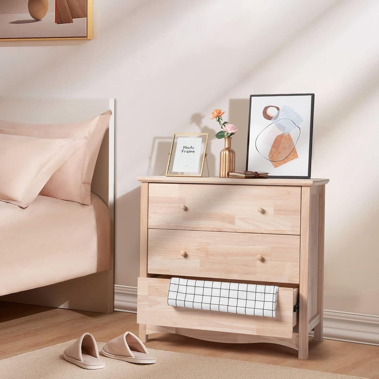 Natural Rubber Wood 3-Drawer DIY Farmhouse Dresser