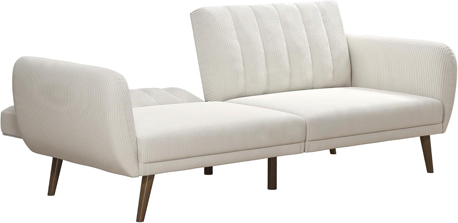 Ivory Corduroy Faux Leather Sleeper Sofa with Wood Legs