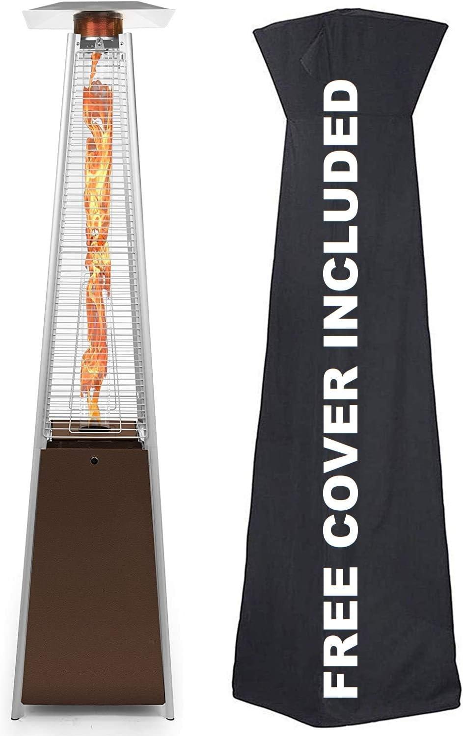 Avenlur Outdoor Patio Propane Heater - 42,000 BTU Pyramid Patio Heater with Color Changing LED Lights - Great for Outdoor Party, Restaurants, Outdoor Socializing w/ wheels, Includes Protective Cover