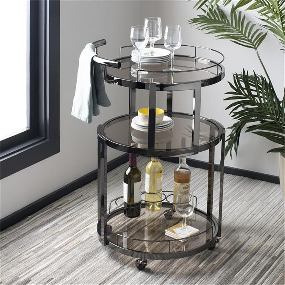 Rio 3 Tier Round Bar Cart - BCT8002B - Black Nickel/Tea - Safavieh