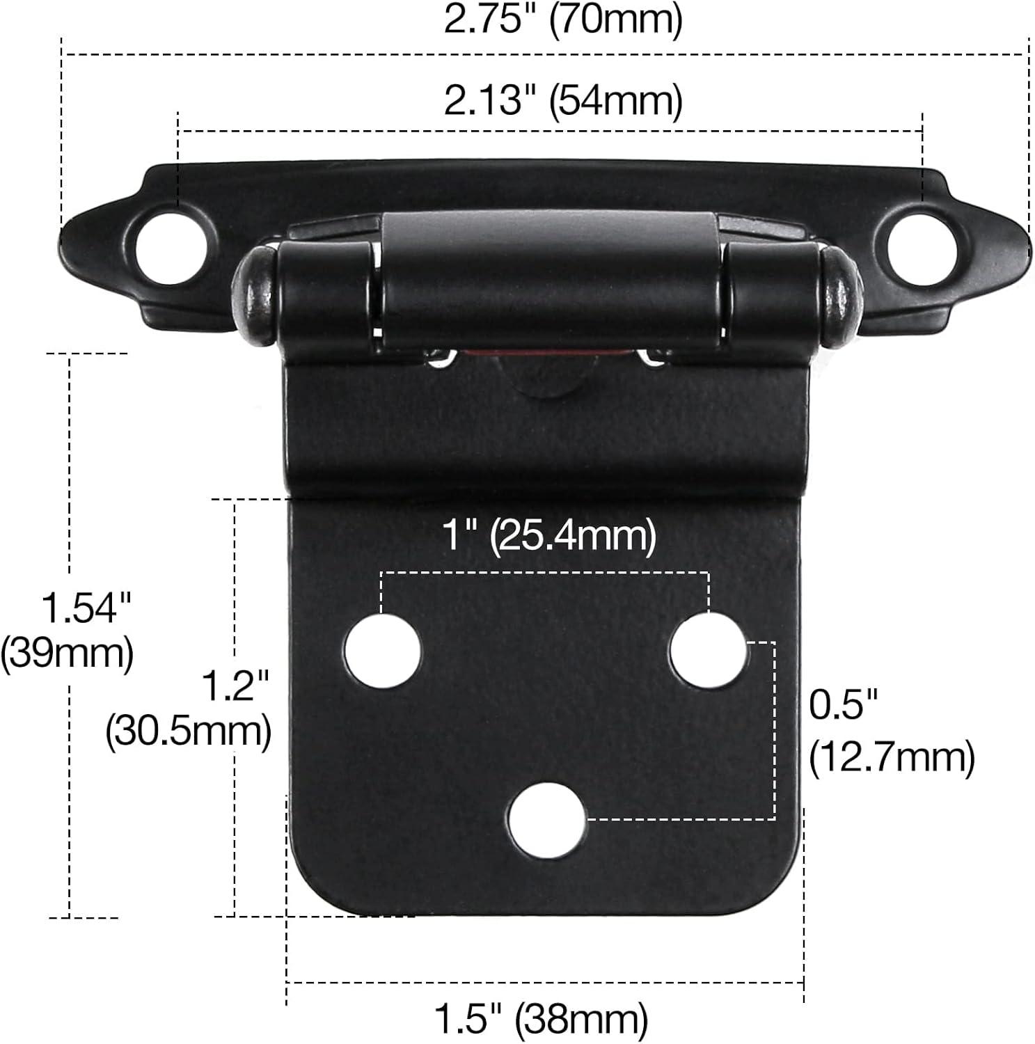 Matte Black Self-Closing Inset Cabinet Hinges with Screws