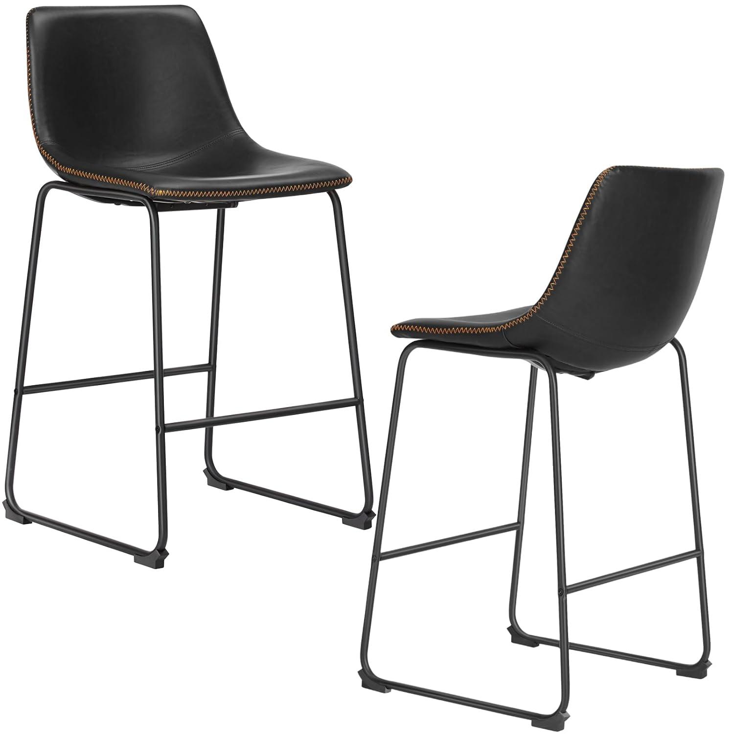 GIKPAL Barstools 26'' PU Leather Counter Height Bar Stools Set of 4 with Back Modern Armless Chairs with Footrest and Metal Legs for Kitchen Living Room Pub, Black