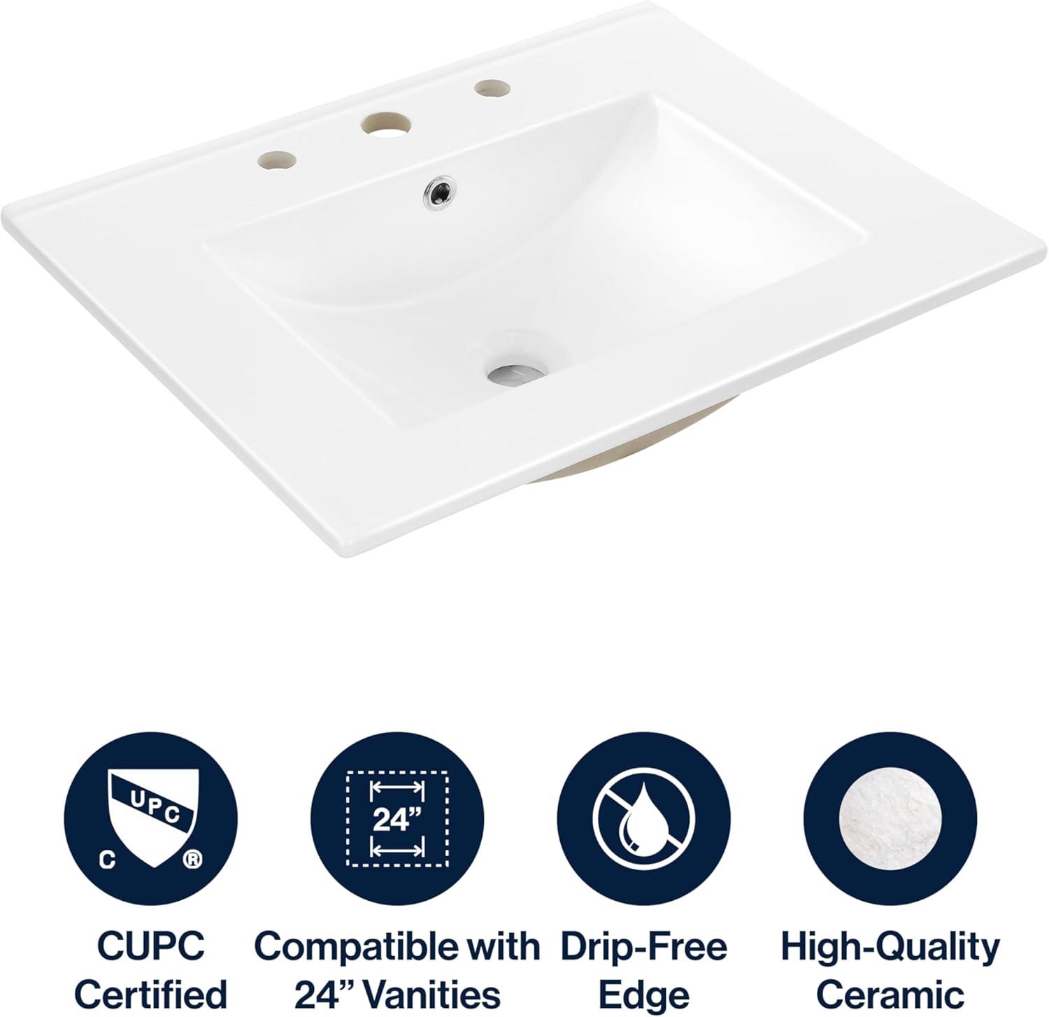 Ancillary 3-Hole 24" Classic Contemporary Rectangular Ceramic Single Sink Basin Vanity Top