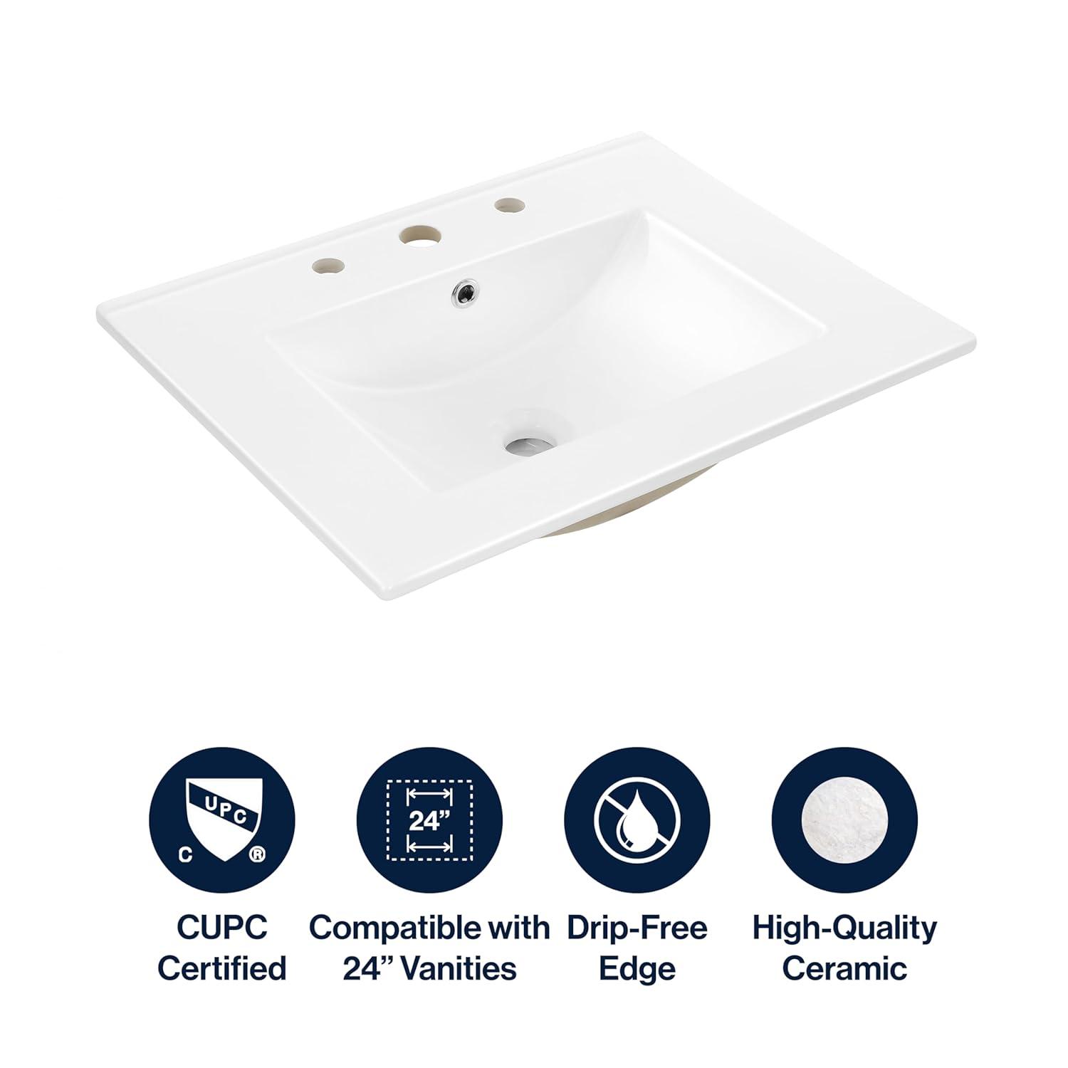 Ancillary 3-Hole 24" Classic Contemporary Rectangular Ceramic Single Sink Basin Vanity Top