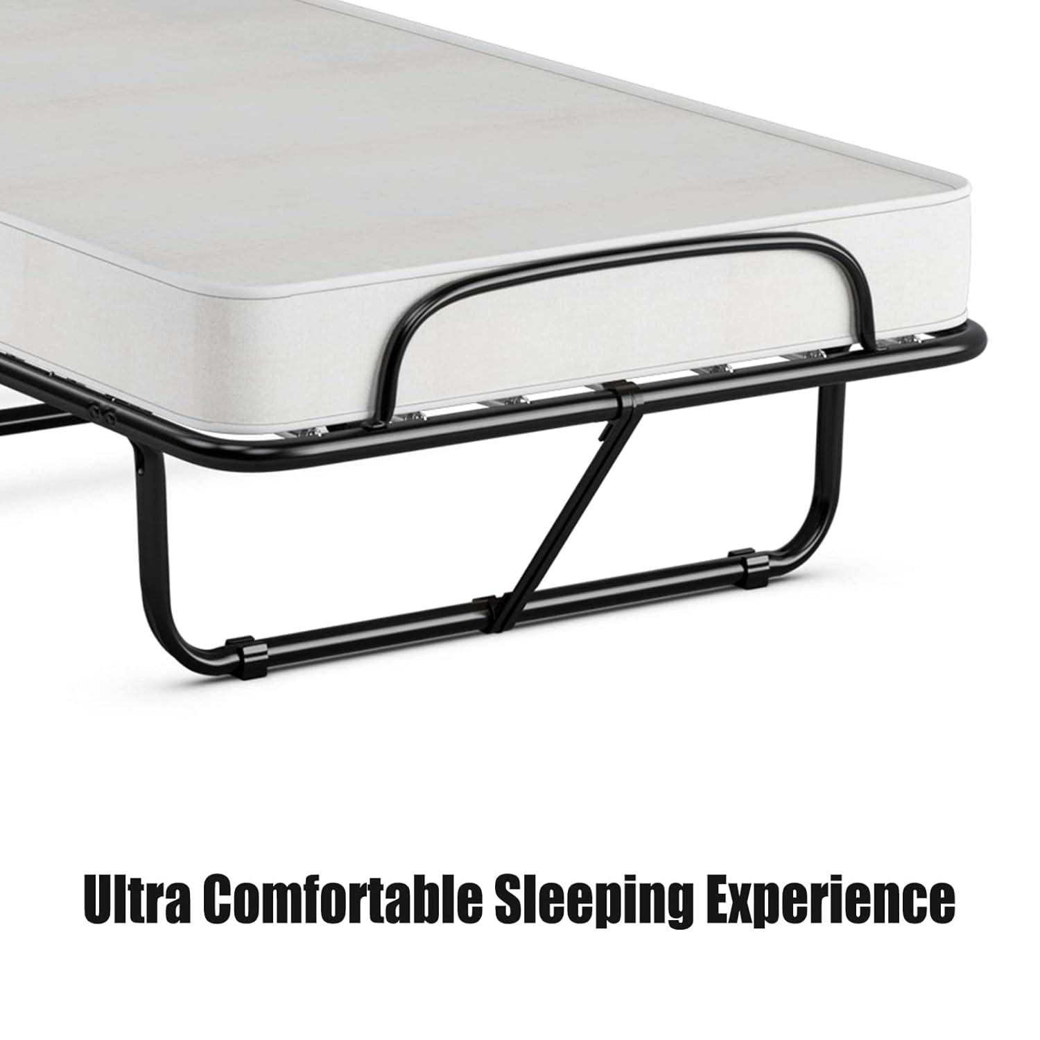 Hysache Rollaway Folding Bed with 4" Memory Foam Mattress, Portable Foldable Guest Bed for Spare Room & Office, 4 Casters, Metal Frame, Portable & Lightweight Compact Rolling Cot, 75" x 31"