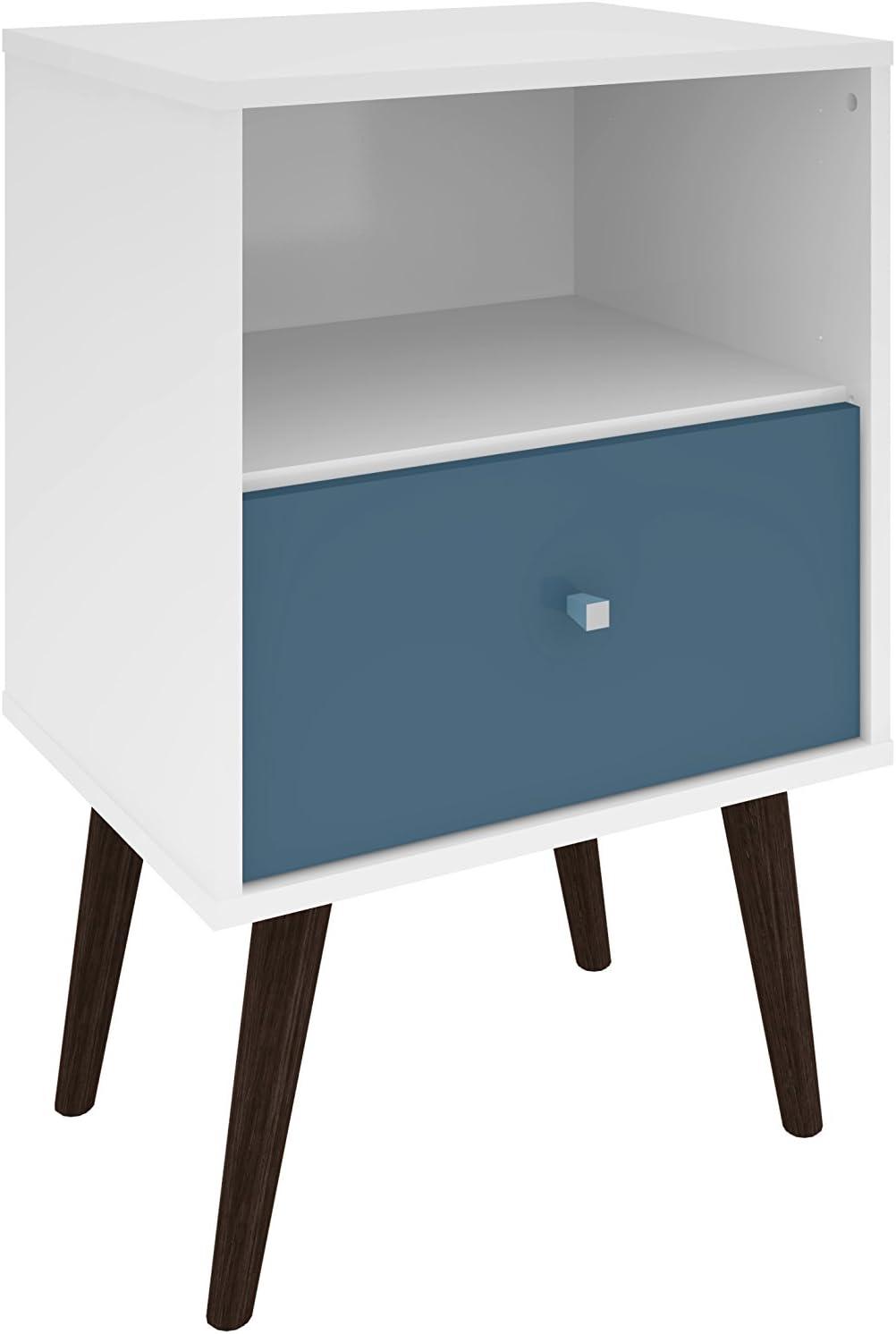 Liberty 1.0 Mid Century Modern Nightstand White/Aqua Blue - Manhattan Comfort