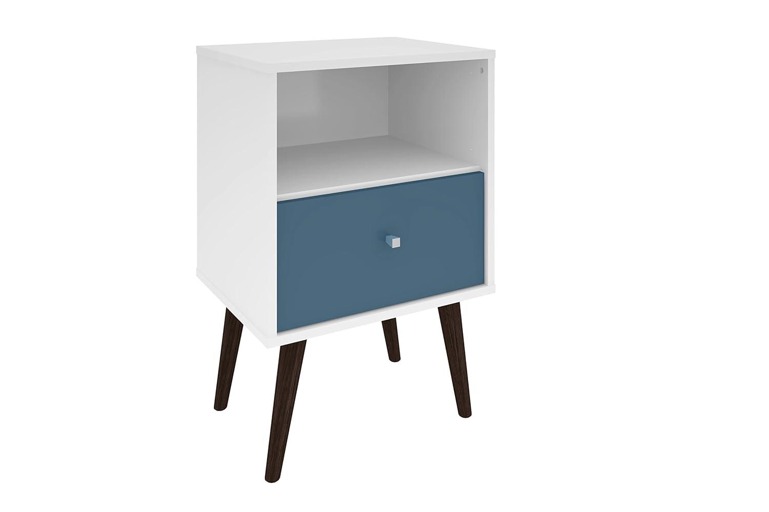 Liberty 1.0 Mid Century Modern Nightstand White/Aqua Blue - Manhattan Comfort