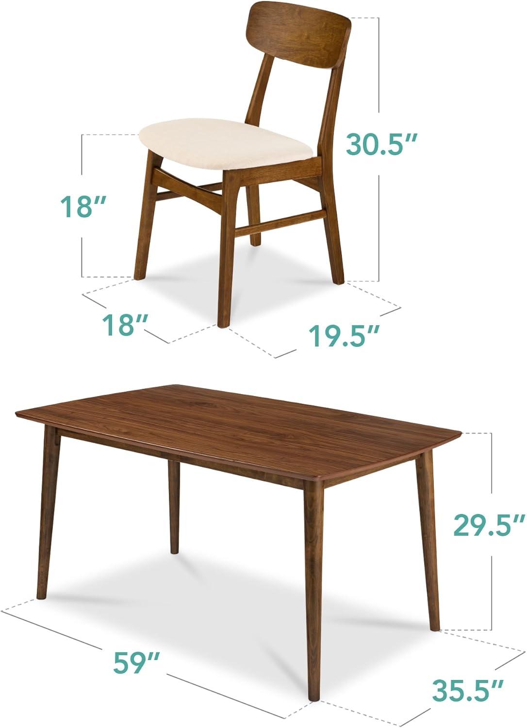 George Oliver 7-Piece Mid-Century Modern Upholstered Dining Set, Wooden Table W/ 6 Chairs