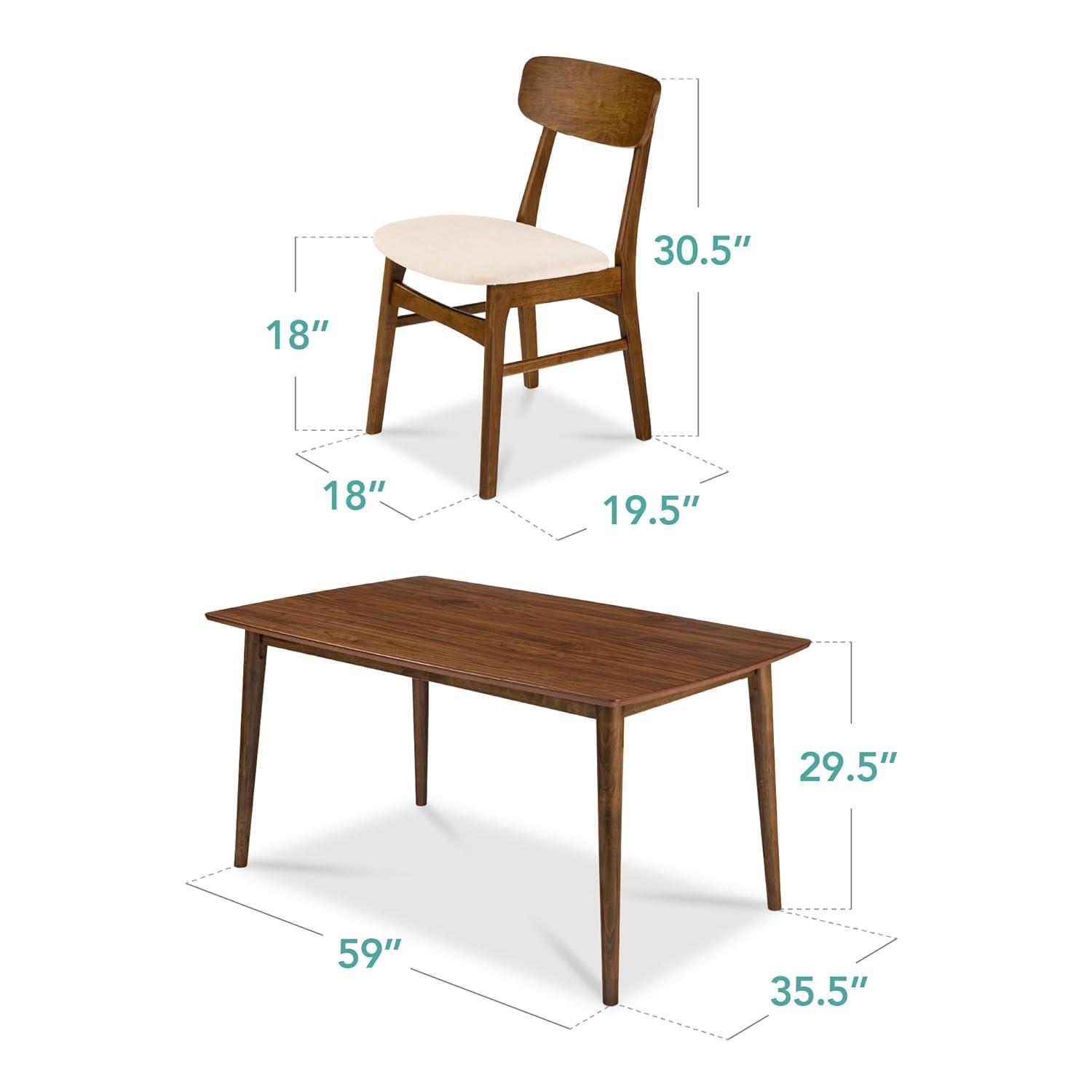George Oliver 7-Piece Mid-Century Modern Upholstered Dining Set, Wooden Table W/ 6 Chairs