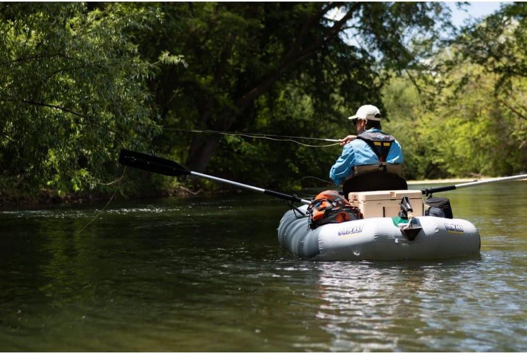 Gray Inflatable Fishing Raft with High-Back Seat