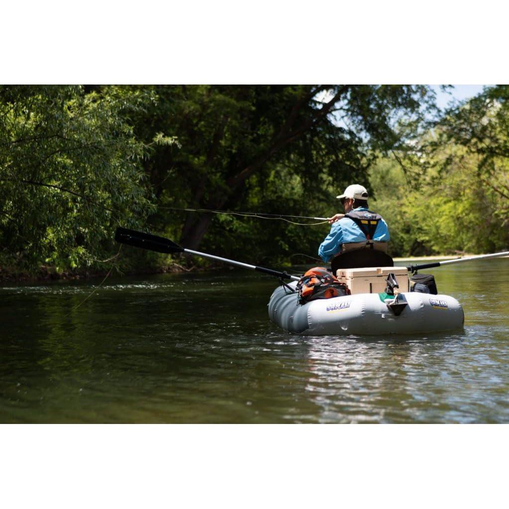 Gray Inflatable Fishing Raft with High-Back Seat