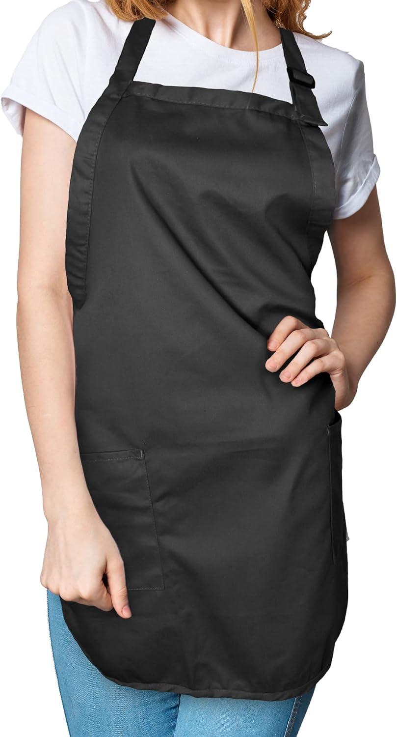 Dalix Waist Aprons Commercial Restaurant Home Bib Spun Poly Cotton Kitchen (3 Pockets) in Black