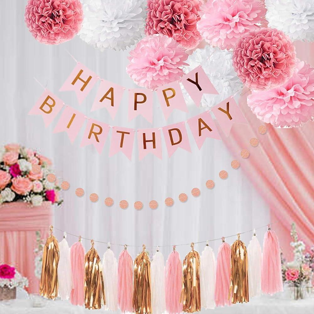 Pink Rose Gold Birthday Party Decorations Happy Birthday Party Decorations Pink Tassel Garland for Birthday Party Decorations