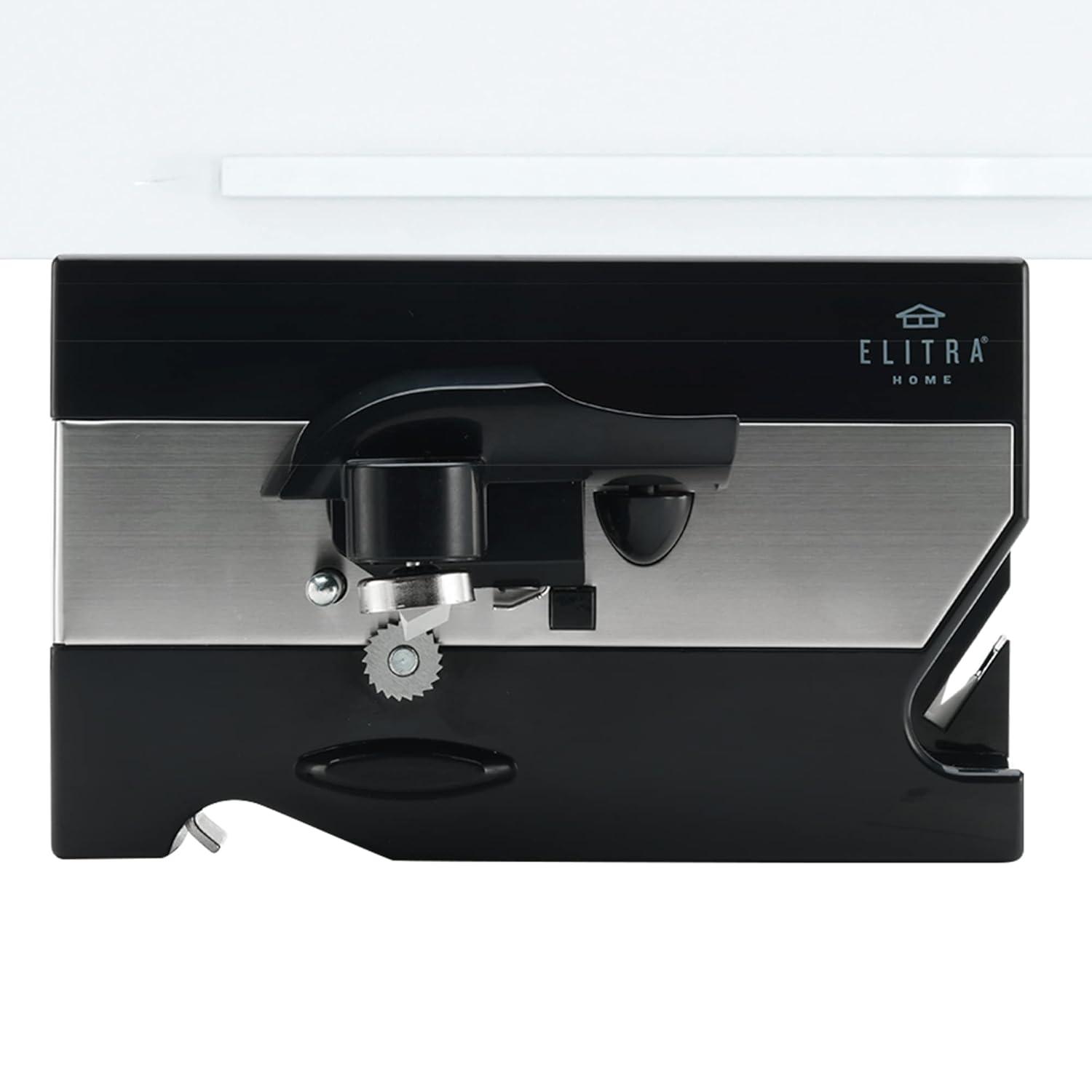 Elitra 3 in 1 Under the Cabinet Electric Can Opener, Blade Sharpener, Bottle Opener - Black
