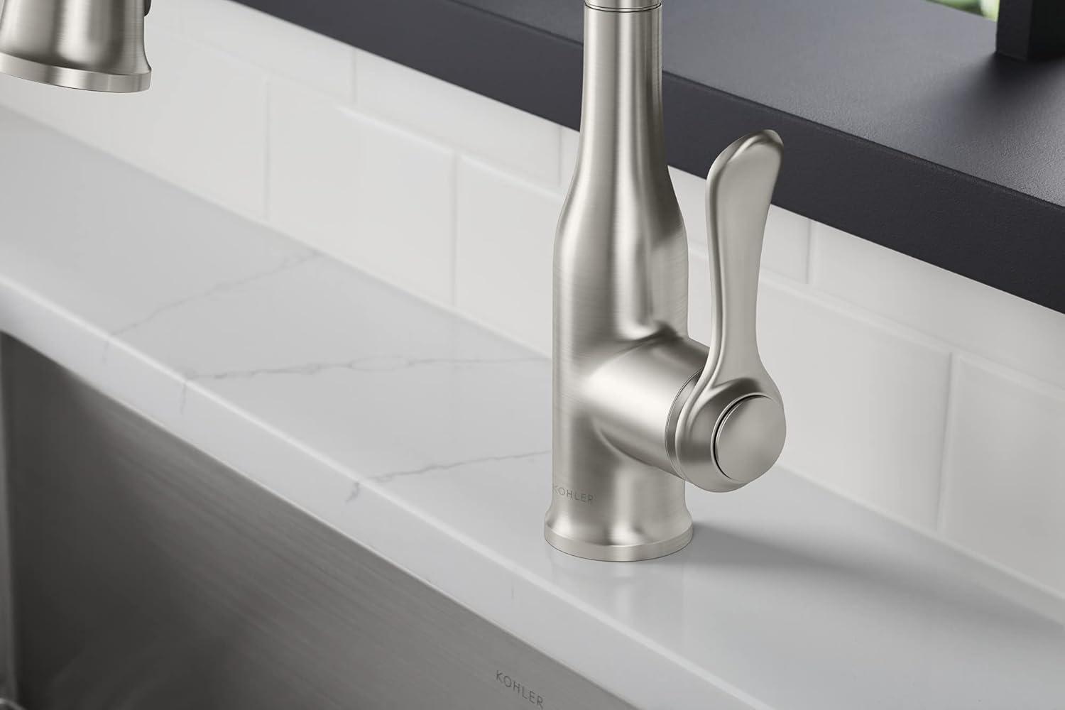 Vibrant Stainless Steel Pull-Down Kitchen Faucet with Soap Dispenser