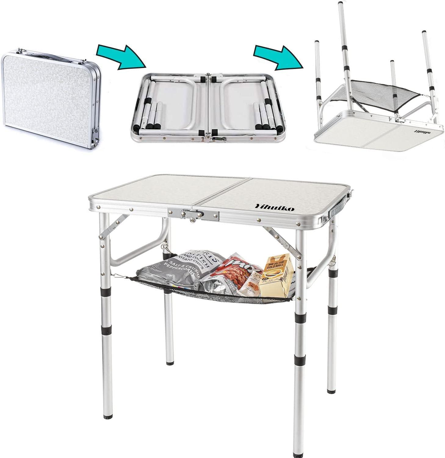 Adjustable Height Camping Table with Mesh Layer, 23.6" x 15.7" Portable Folding Camp Tables with Aluminum Legs for Outdoor Camp, Picnic, Beach, Backyard, Tailgate Cooking, 3 Heights…