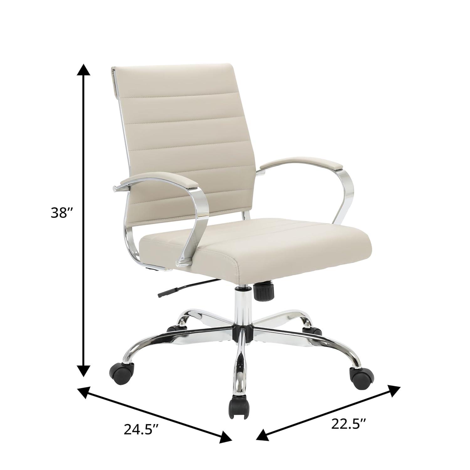 LeisureMod Benmar Mid-Back Office Conference Chair Upholstered in Leather with Swivel and Tilt in Tan