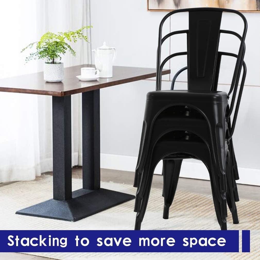 Black Stackable Alloy Steel and Plastic Dining Chairs, Set of 4