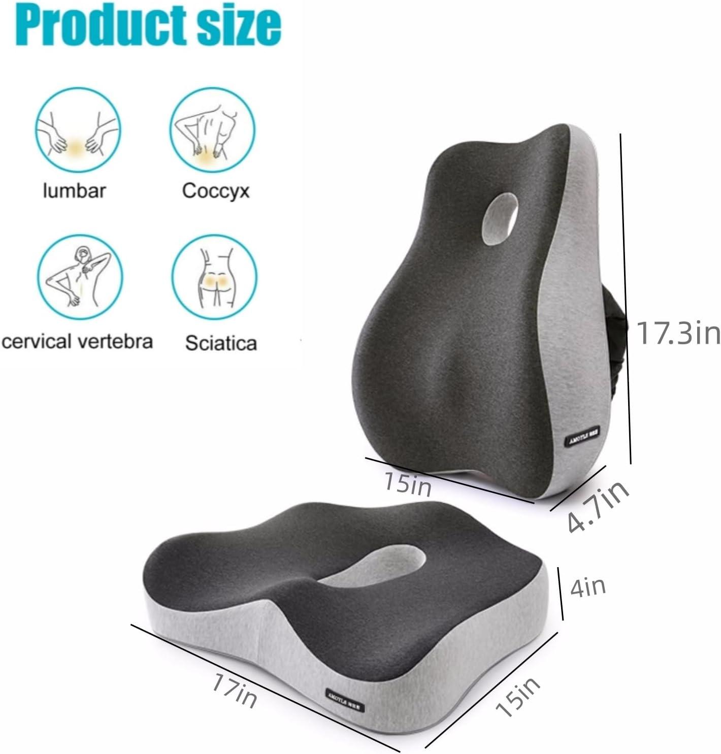 Gray and Black Memory Foam Ergonomic Seat Cushion