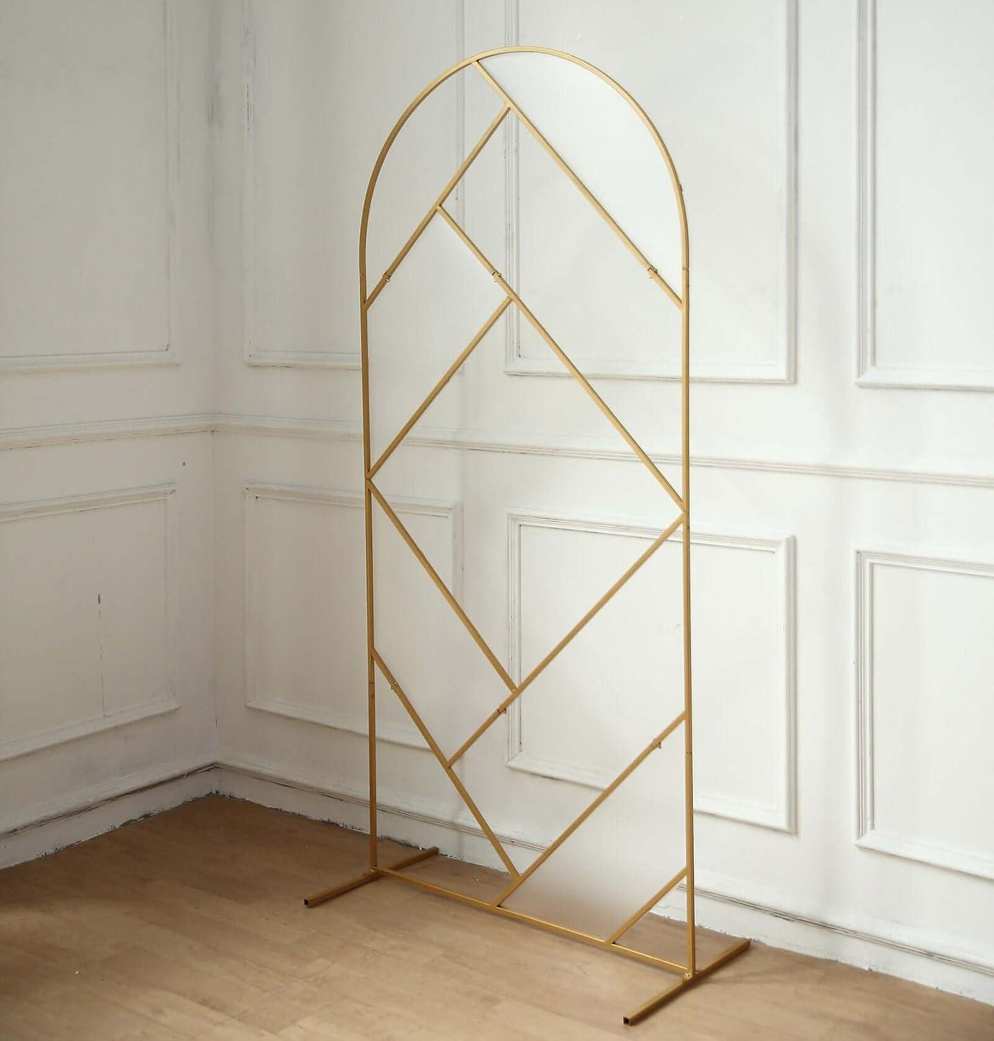 Efavormart 7ft Tall Gold Metal Geometric Wedding Backdrop Rectangle Floor Stand, Flower Stand Doorway Wall Prop With Cloudy Film Insert for Weddings, Showers, Party, Centerpiece Decorations