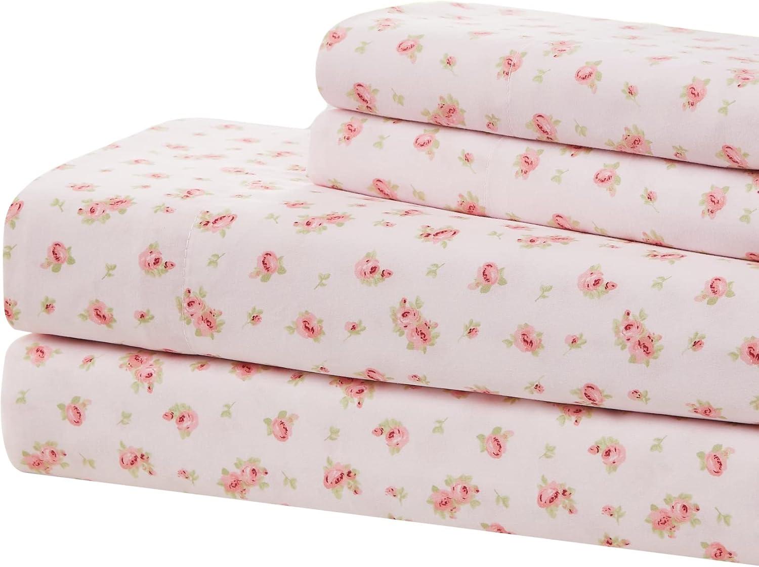 Blush Rose Print Queen Microfiber Sheet Set