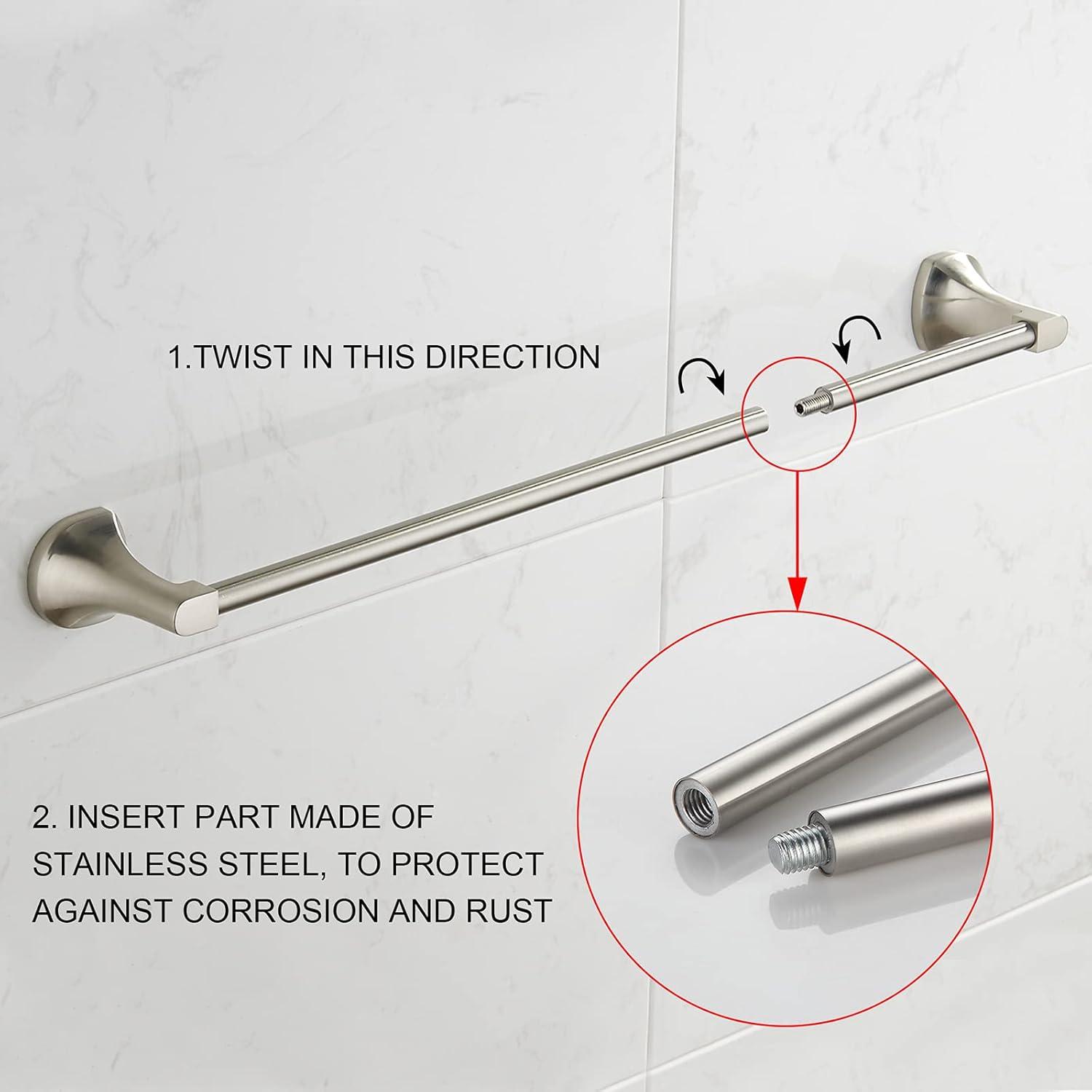 Brushed Nickel 4-Piece Bathroom Hardware Set with Adjustable Towel Bar