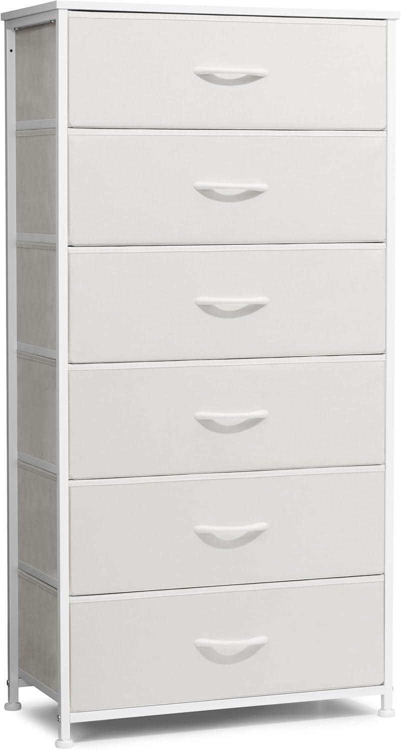 Crestlive Products 6 Drawers Vertical Dresser for Bedroom Storage Tower with Wood Top White