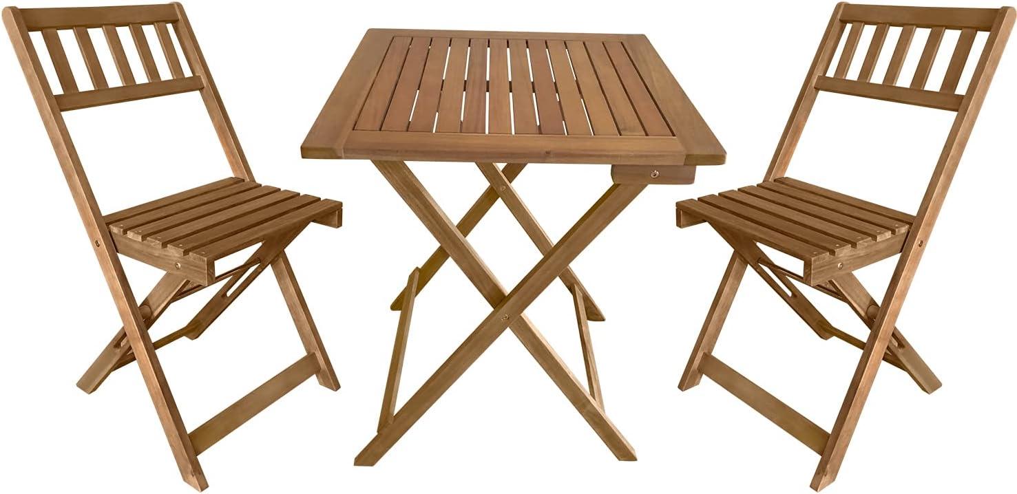 Natural Acacia Wood 3-Piece Outdoor Bistro Set