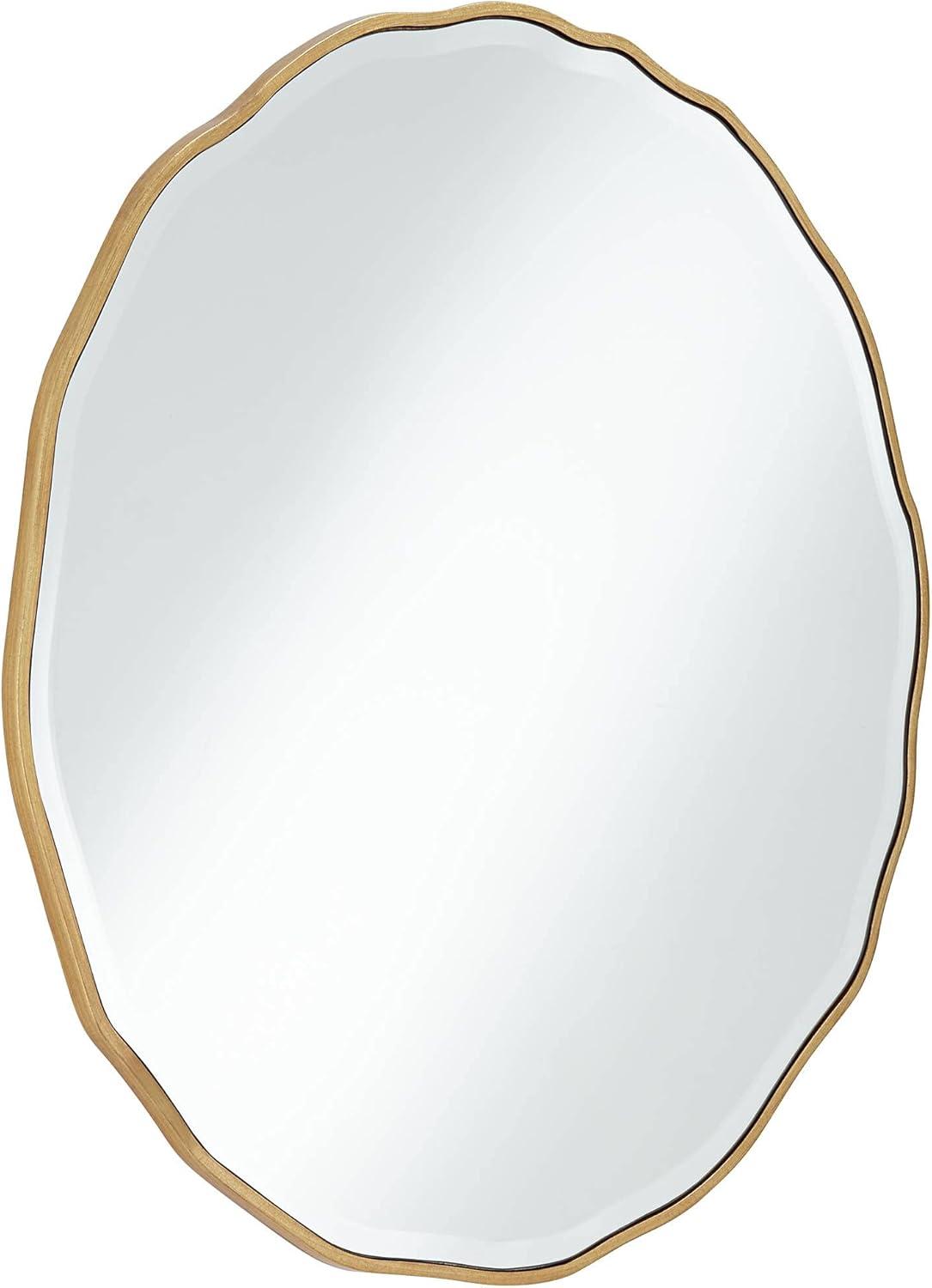 Noble Park Lissa Round Vanity Decorative Wall Mirror Modern Beveled Edge Gold Waved Wood Frame31 1/2" Wide for Bathroom Bedroom Living Room Home House