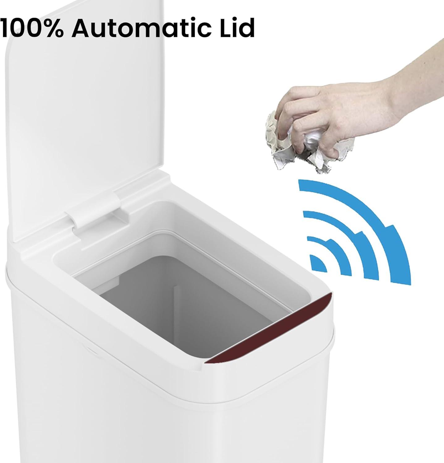 iTouchless 3 Gallon White Sensor Bathroom Trash Can, 10 Liter Slim Touchless Small Smart Bedroom Garbage Waste Basket Bin with Motion Lid