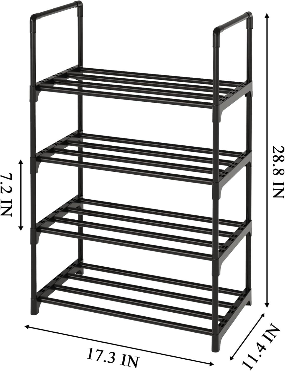 Black 4-Tier Stackable Metal Shoe Rack