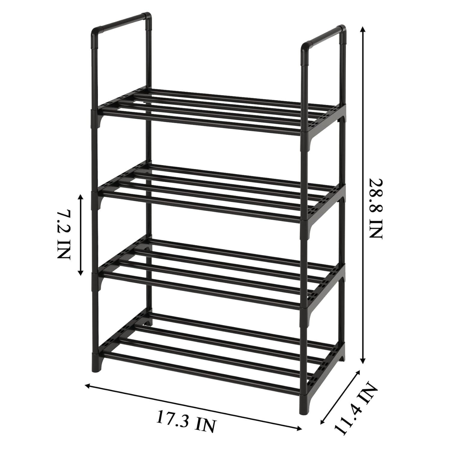 4 Tier Small Shoe Rack, Narrow Stackable Kids Toddler Adult Shoe Storage Organizer Shelf for Closet Floor Entryway Bedroom, Space Saver Shoe Rack Organization Shelves