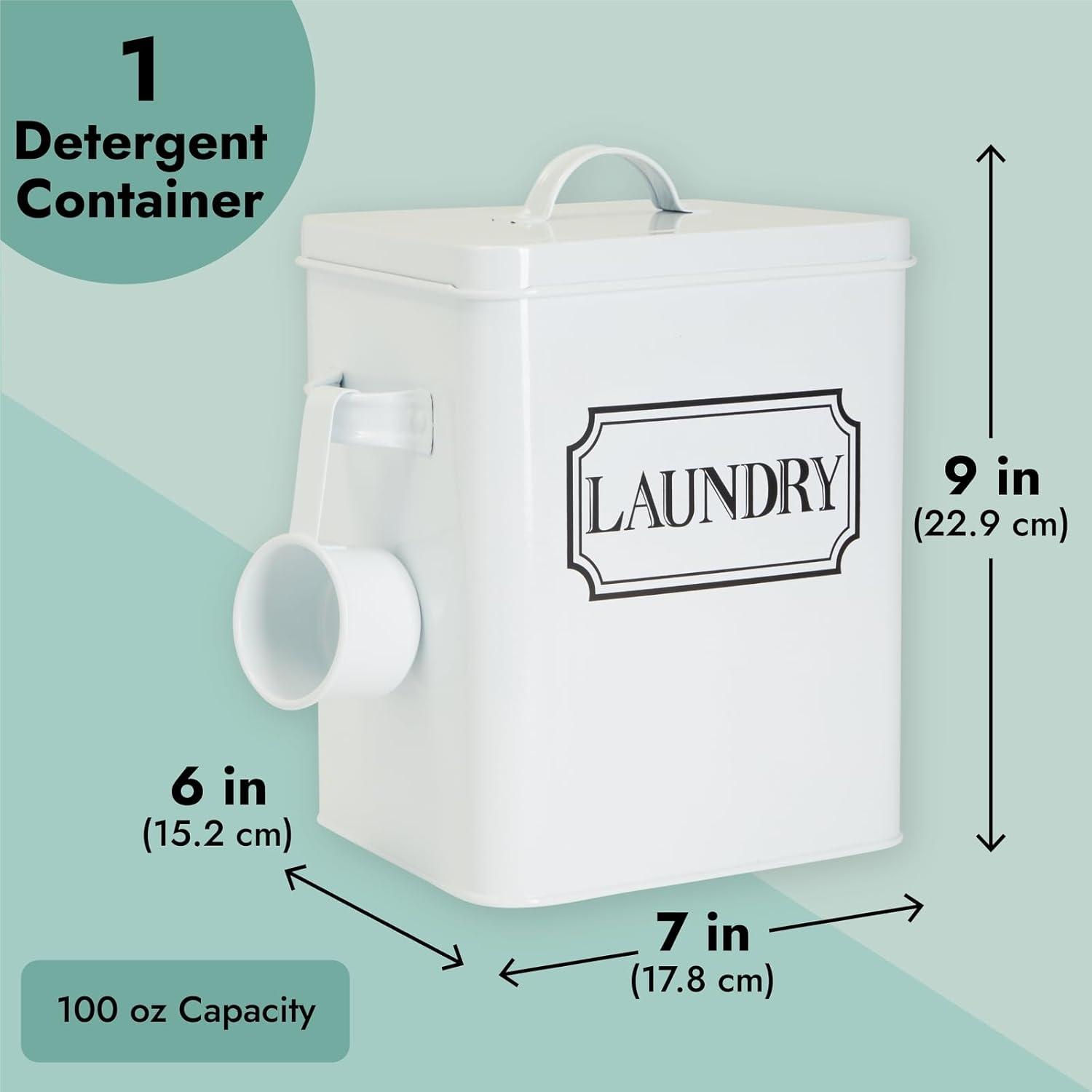 Juvale Laundry Detergent Container for Powder, Beads, Pods, Laundry Canister with Scoop for Bathroom, 100 Oz Capacity, 9x7x6 In