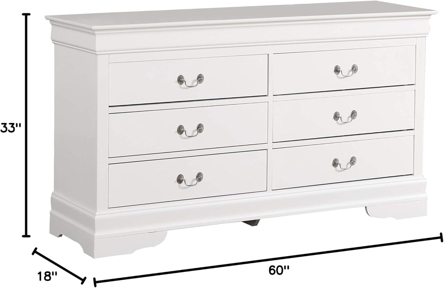 White Double Dresser with Dovetail Drawers and Carved Base