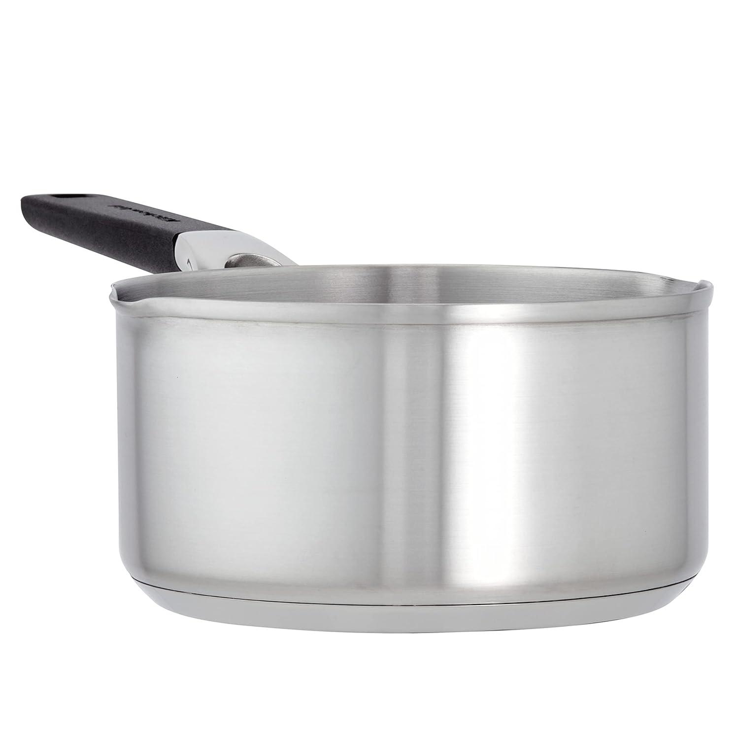 KitchenAid Stainless Steel Induction Saucepan with Pour Spouts, 1 Quart, Brushed Stainless Steel