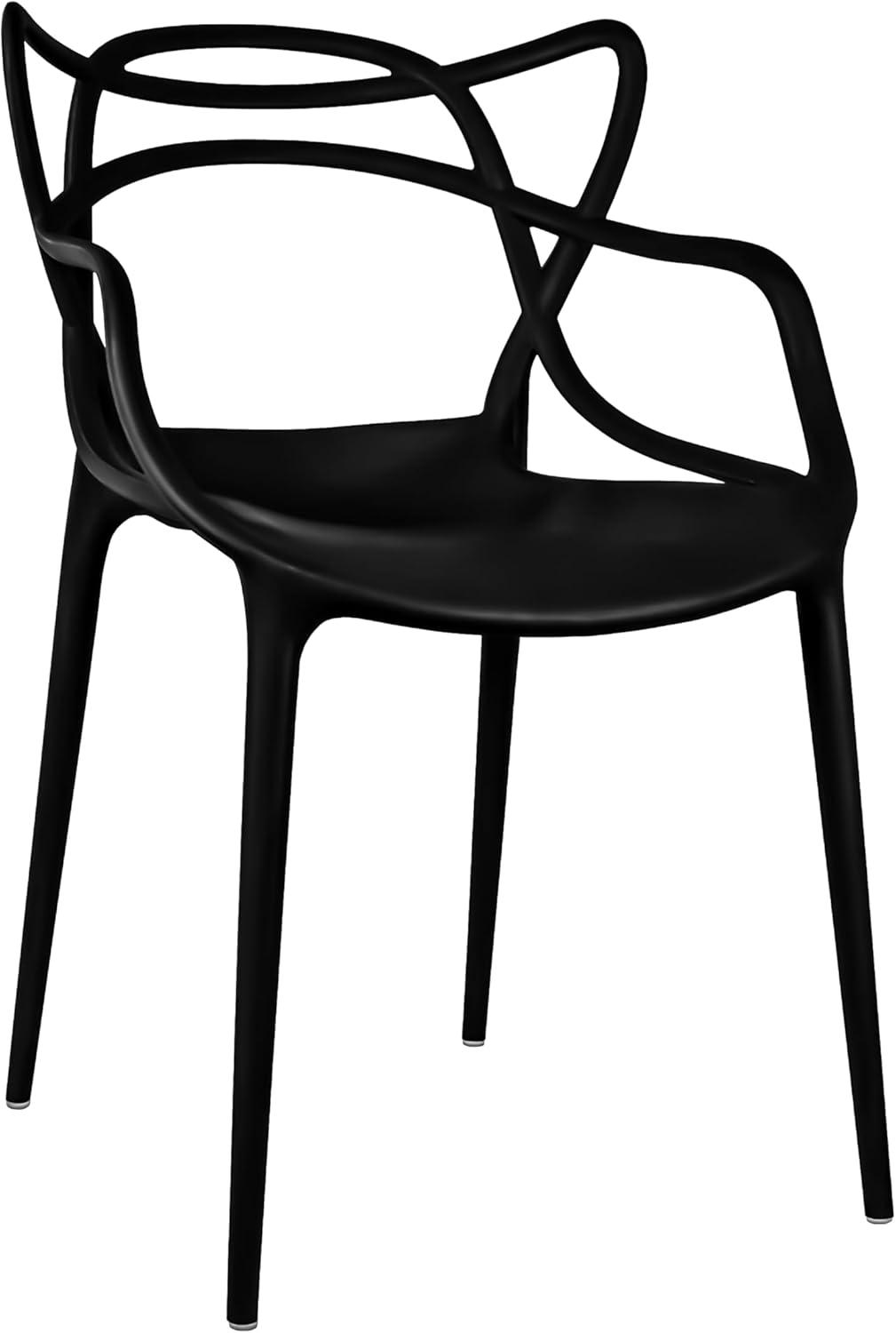 2xhome Modern Contemporary Designer Dining Chair Molded Plastic Indoor Outdoor Patio Elbow Chair, Black