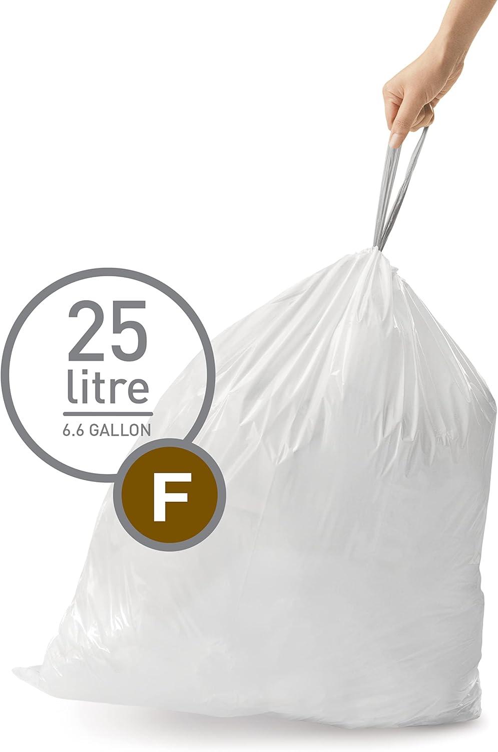 Simplehuman Code U Custom Fit Drawstring Trash Bags, 55 Liter / 14.5 Gallon, White, 60 Liners (Set of 60)
