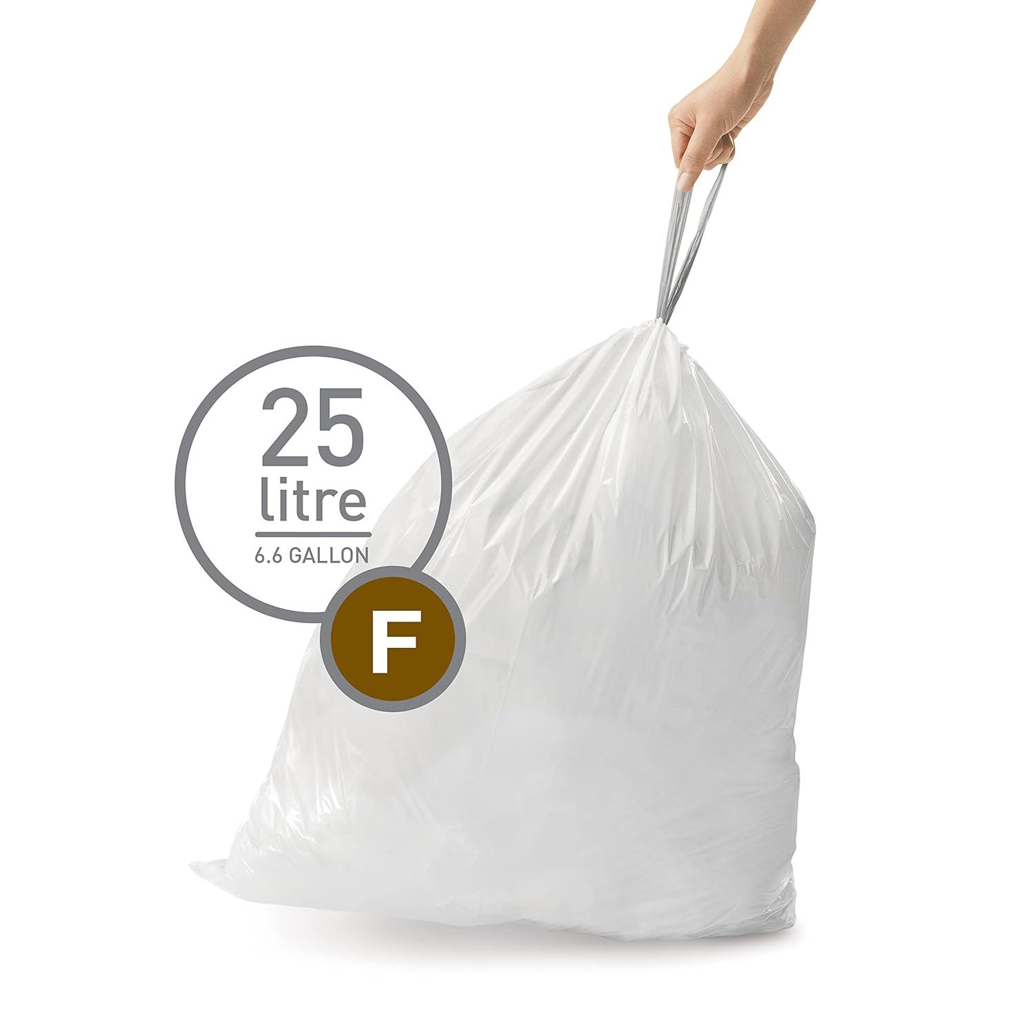 Simplehuman Code U Custom Fit Drawstring Trash Bags, 55 Liter / 14.5 Gallon, White, 60 Liners (Set of 60)