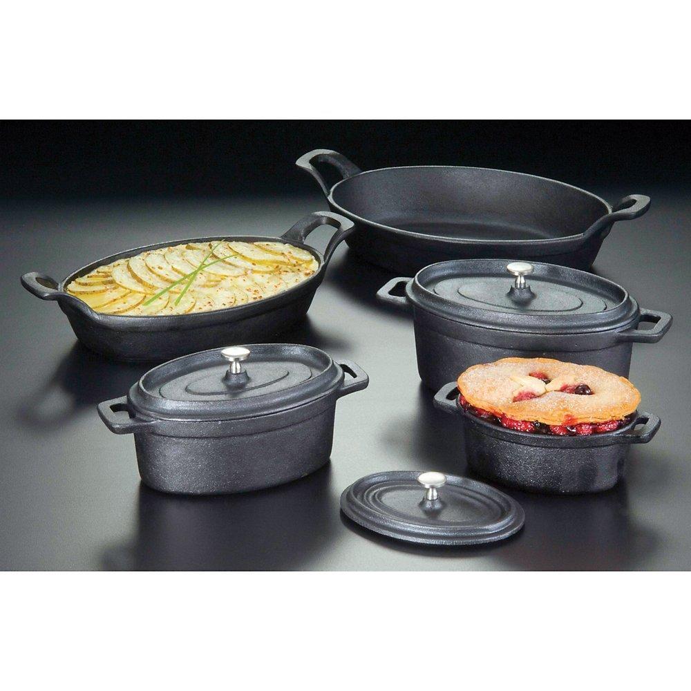 Black Cast Iron Oval Mini Casserole Pot with Lid