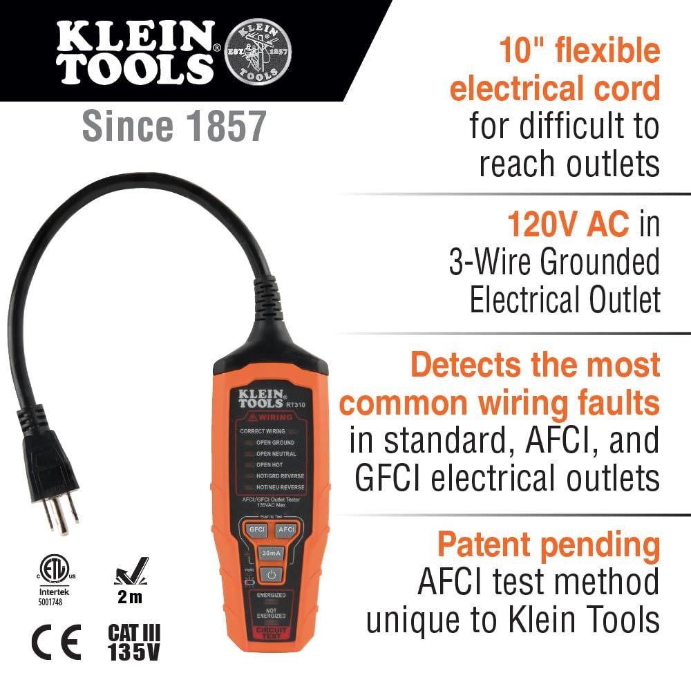 Klein Tools RT310 AFCI / GFCI Outlet Tester for N.American AC Outlets ETL Listed