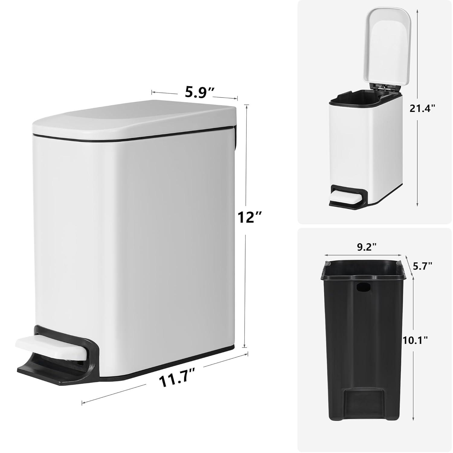 White Stainless Steel 1.6 Gallon Pedal Trash Can