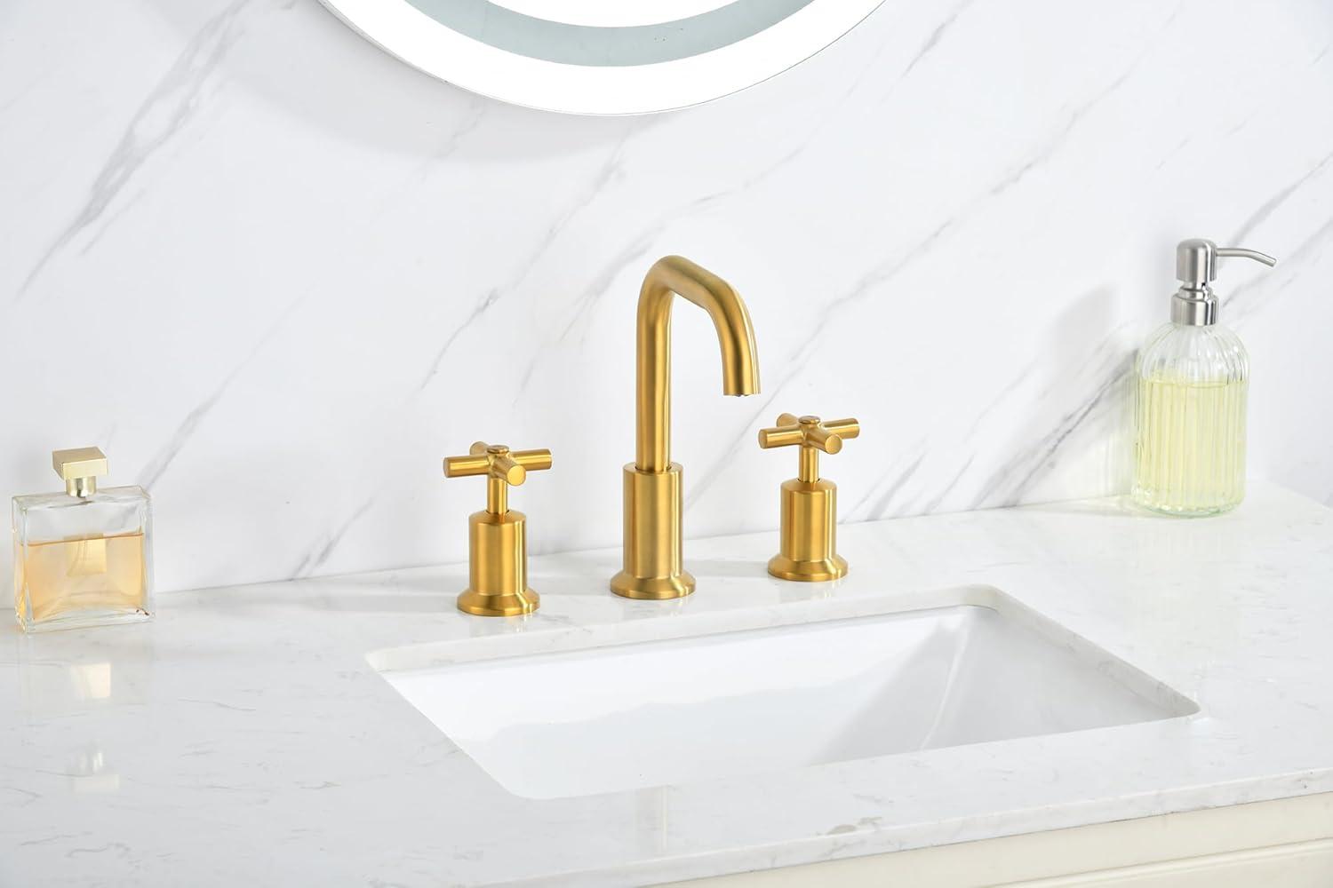 Brushed Gold 8-Inch Double Handle Widespread Bathroom Faucet