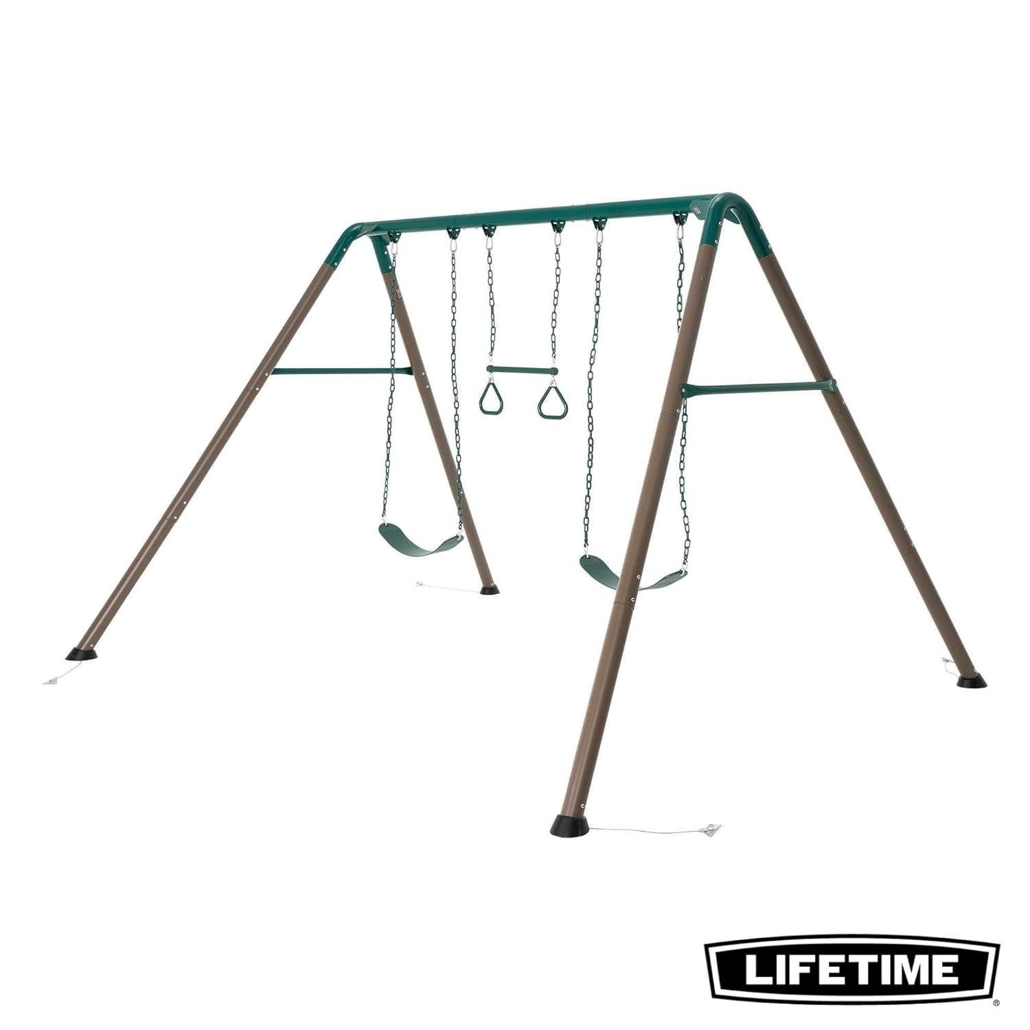Lifetime Kids 7.3 ft. High Metal Swing Set with Belt Swings (90952)