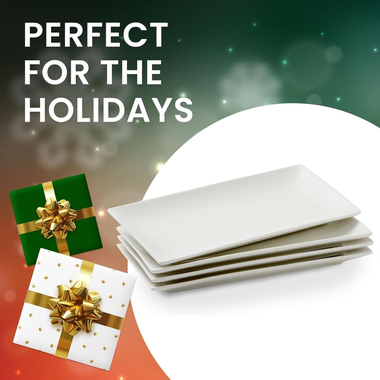 White Ceramic Rectangular Serving Platter Set