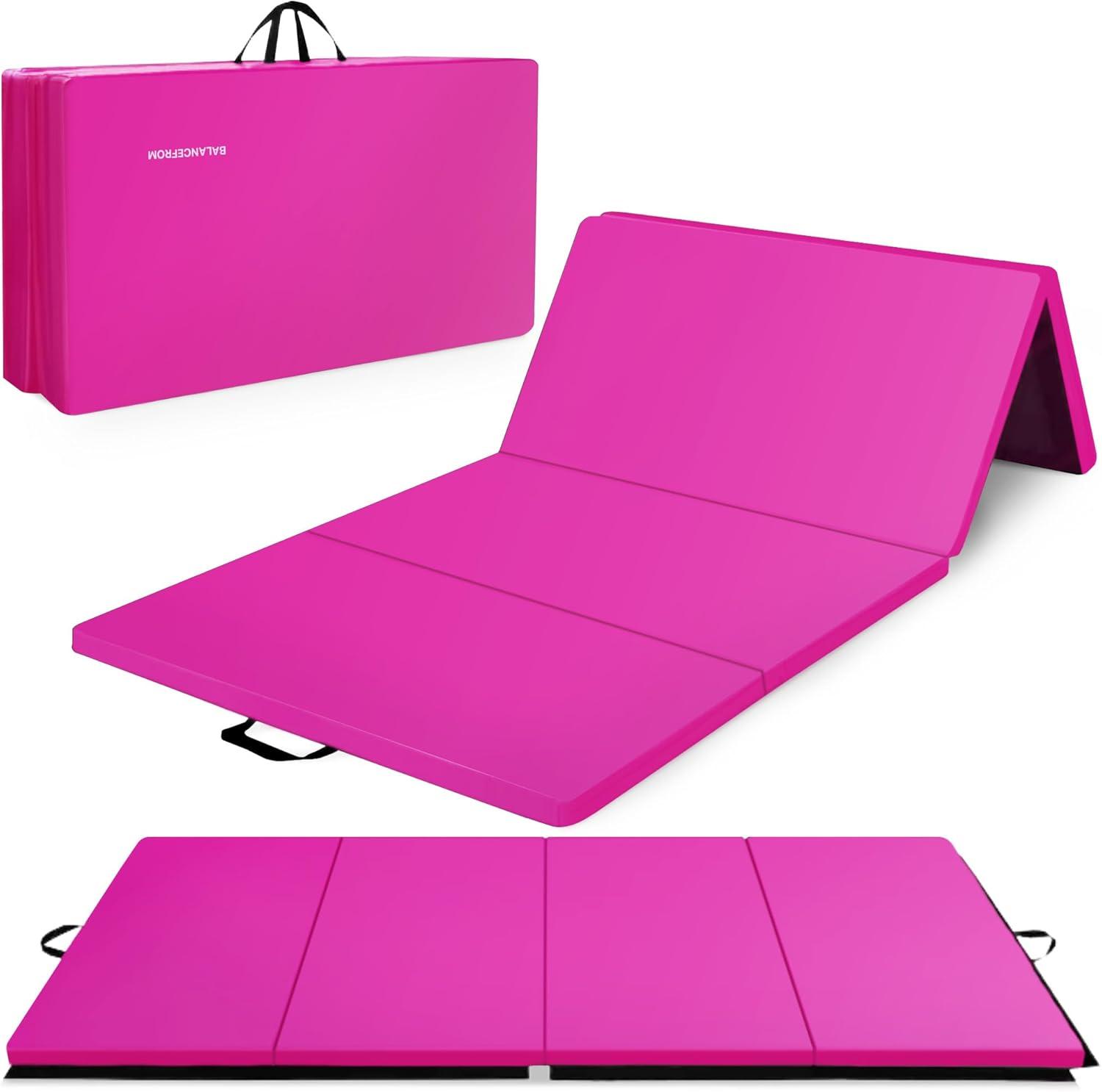 BalanceFrom All Purpose 4'x10'x2" Extra Thick High Density Anti Tear Gymnastics Gym Folding Exercise Aerobics Mats, Pink